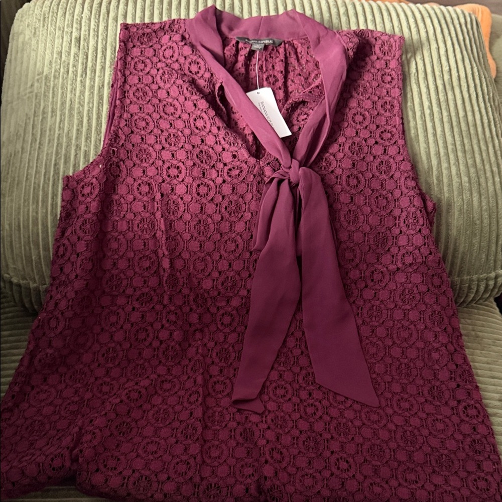 Banana Republic Lace Tie-Neck Blouse in Rich Purple